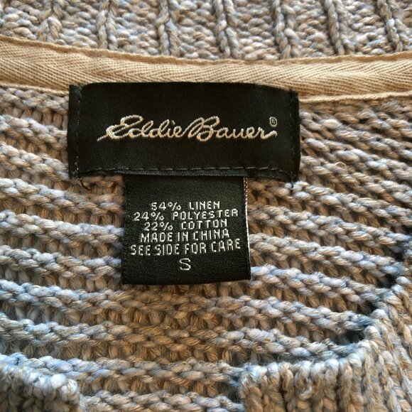 EDDIE BAUER linen/poly blend blue/grey Womens cardigan sweater - size Small - Picture 3 of 7